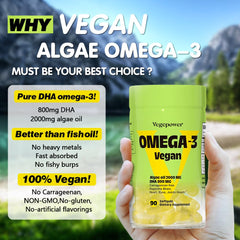 VEGEPOWER softgels close-up highlighting carrageenan-free vegan DHA capsules.