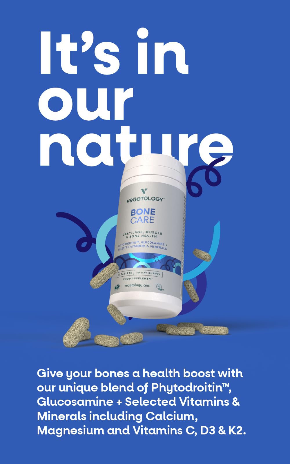 VEGETOLOGY Bone Care calcium magnesium vitamin mix closeup for strong bones