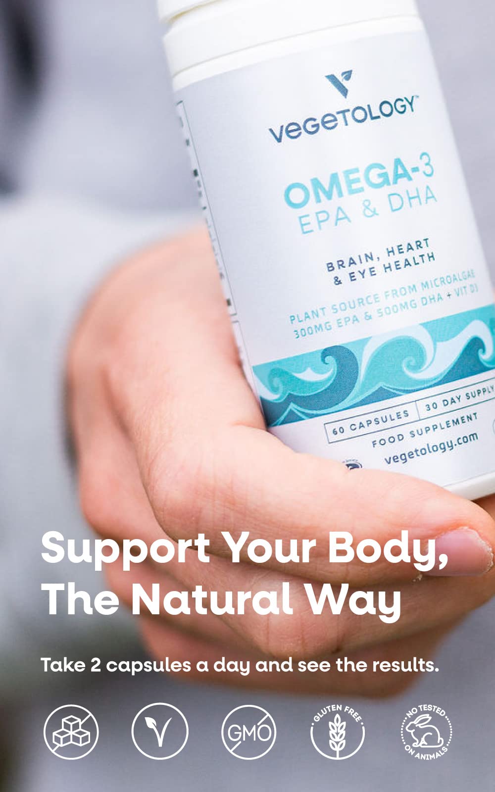 EPA and DHA high-dose formula from VEGETOLOGY omega-3 capsules
