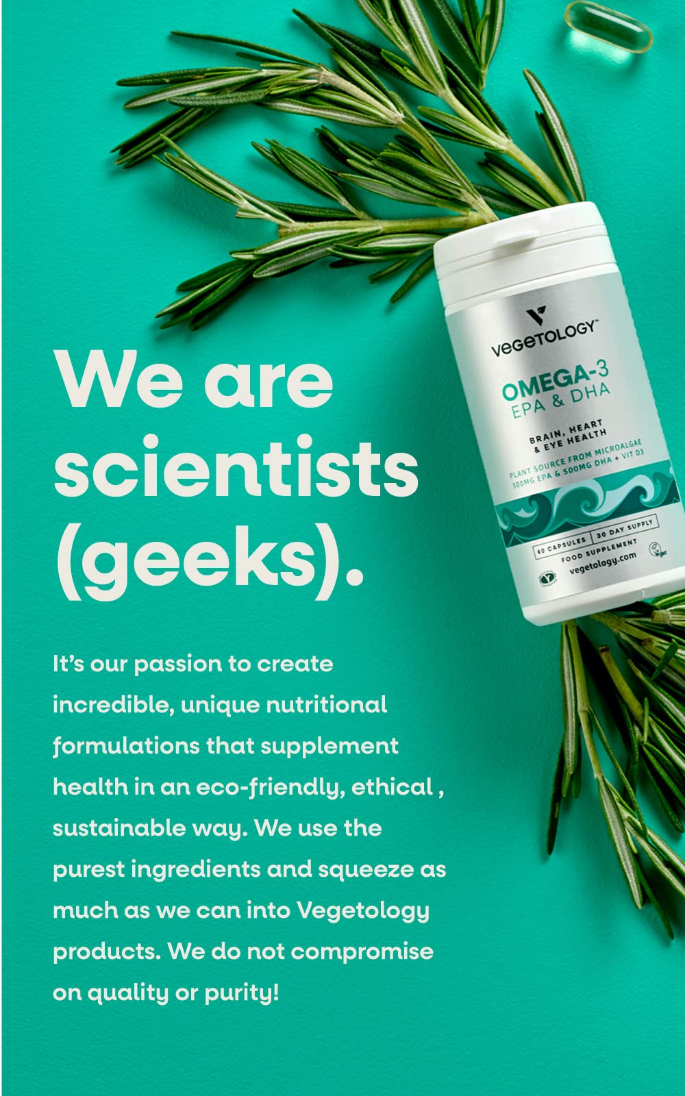 VEGETOLOGY omega-3 bottle suitable for all ages in kitchen