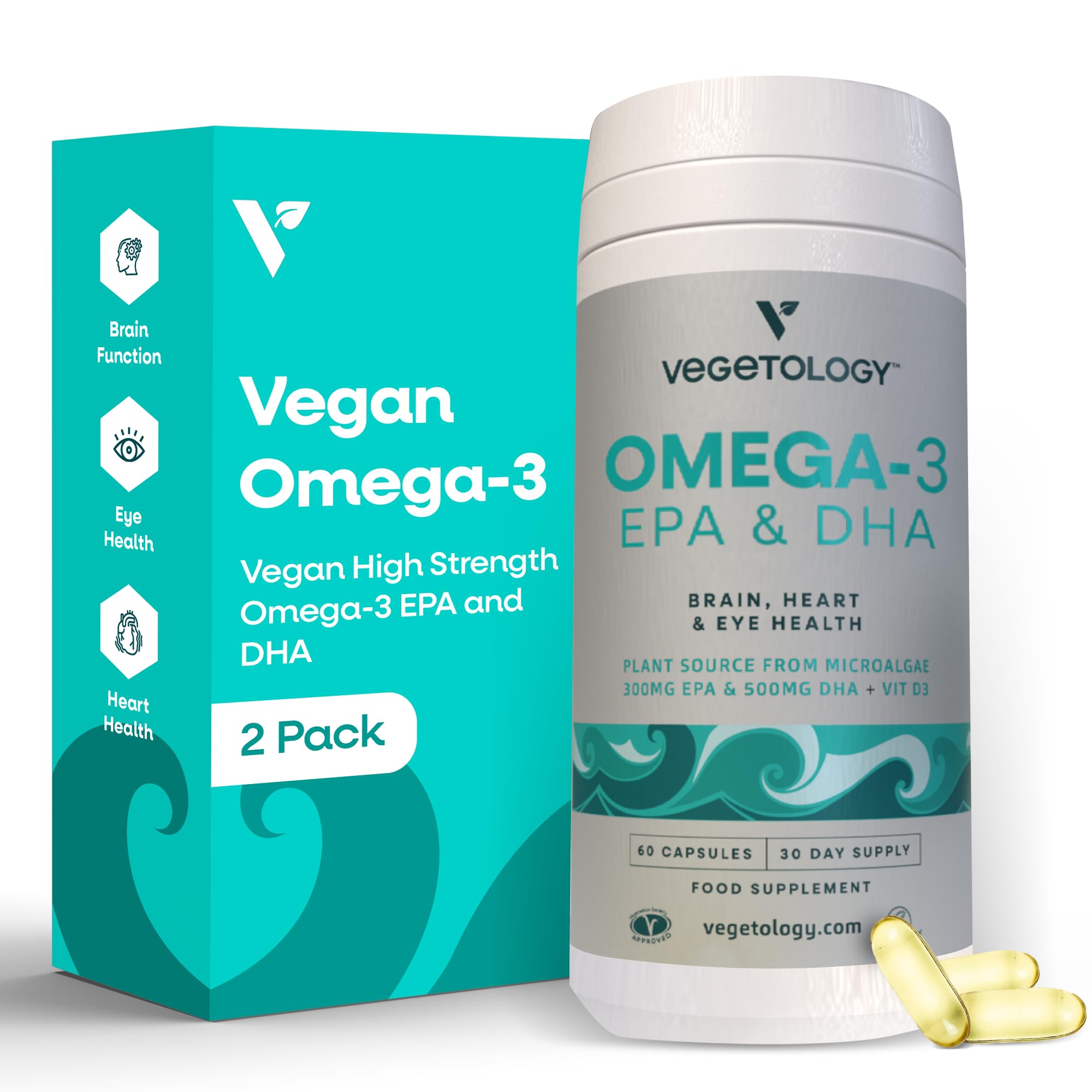 VEGETOLOGY vegan omega-3 bottle ready for daily brain and heart support