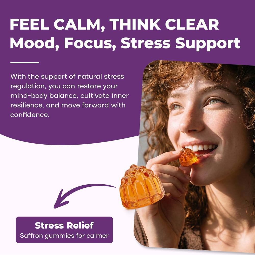 VEGETUSMAX saffron gummies pack highlights convenient daily use and sustained mood balance.
