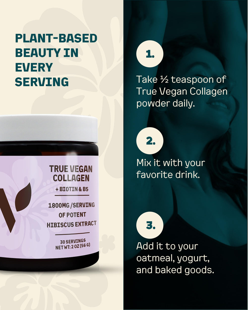 Biotin and B5 icons highlight hair and skin benefits on packaging
