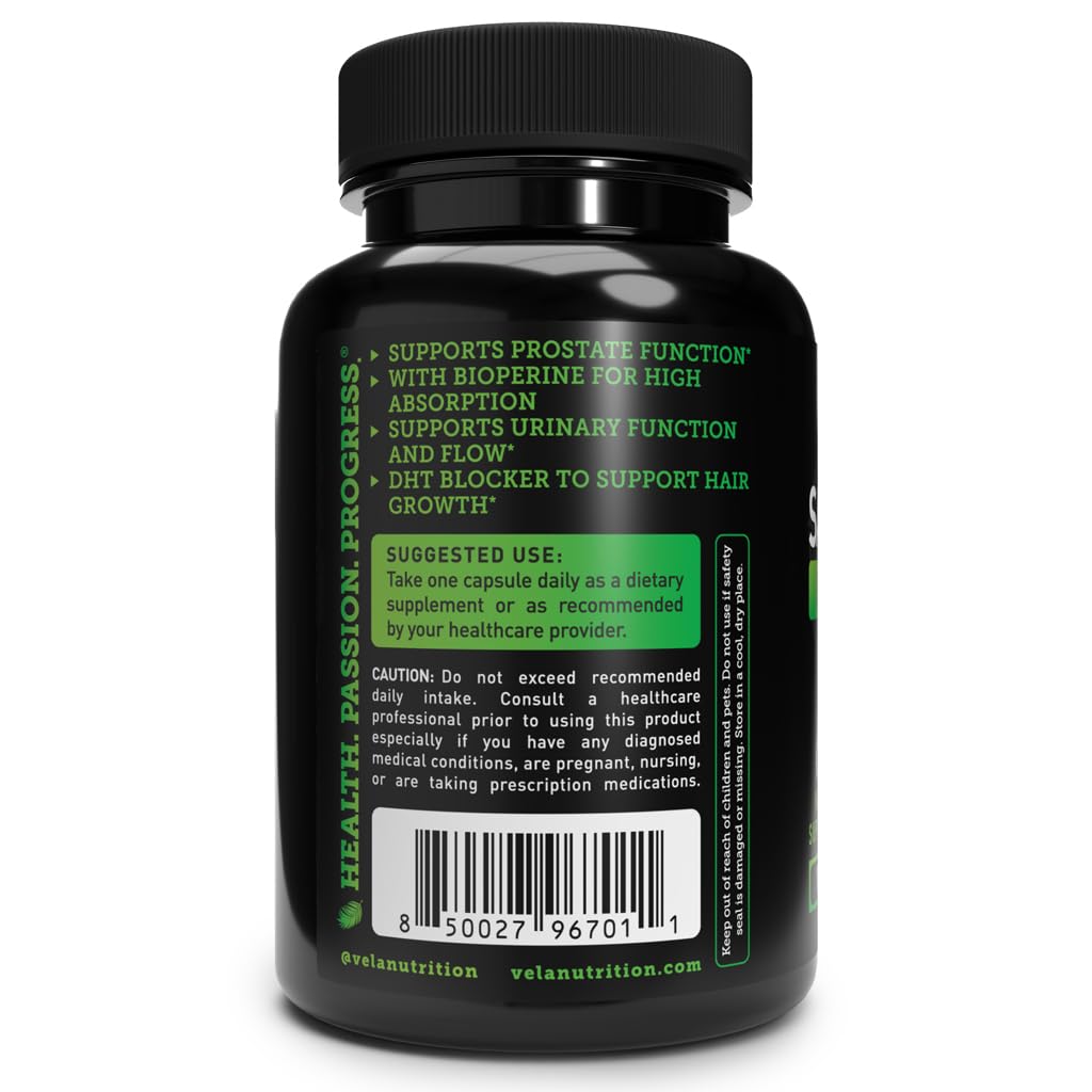 Véla Saw Palmetto no odor label indicates minimal scent during processing