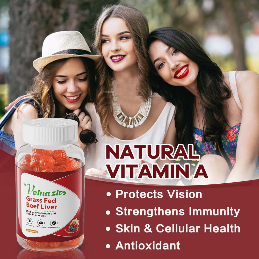 Velna zivs beef liver gummies mixed berry closeup highlights pleasant flavor.