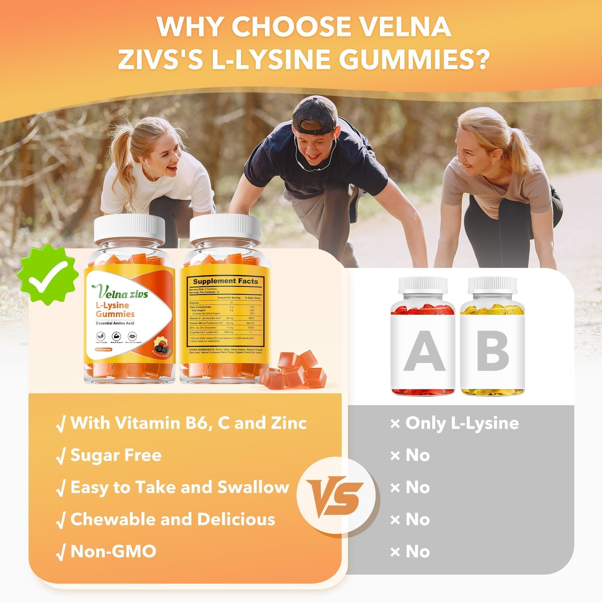 Velna zivs Lysine gummies daily-use scene conveys easy everyday supplementation.