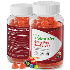 Velna zivs organic grass-fed beef liver gummies packshot for convenient energy support.