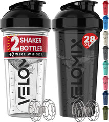 Velomix 2-pack bottles in black and transparent finish for leak-free shakes.