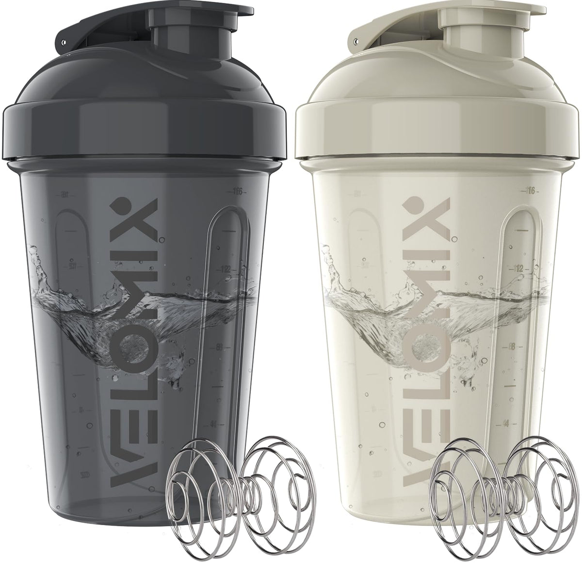 Velomix 20 oz shaker in gray and white for protein shakes on the go