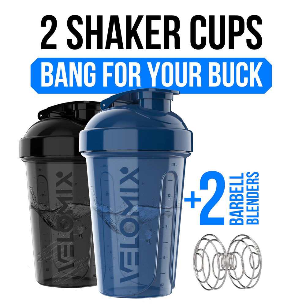 Velomix 20oz shaker with wire whisk for smooth mixes.