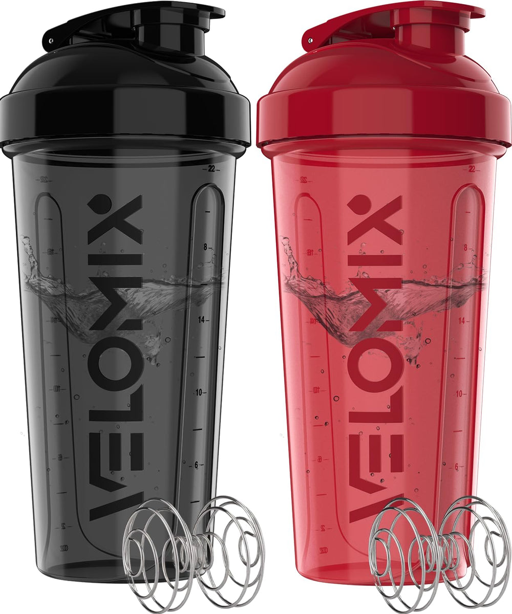 VELOMIX 28 oz protein shaker pack front view showing sleek design for smooth mixes