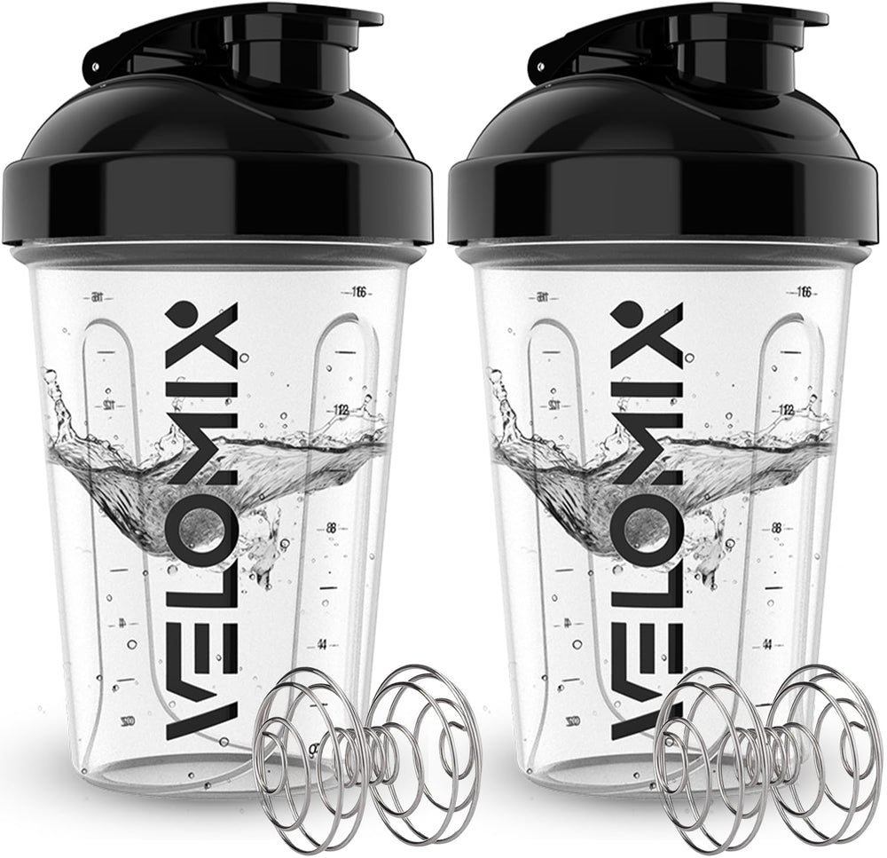 VELOMIX 2-pack 20oz protein shaker bottle in Clear Prime for efficient mixing