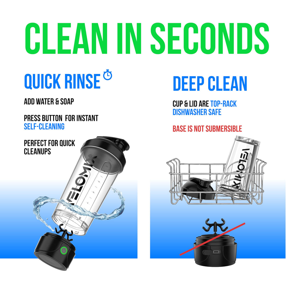 Velomix 24 oz capacity ideal for protein shakes and smoothies.