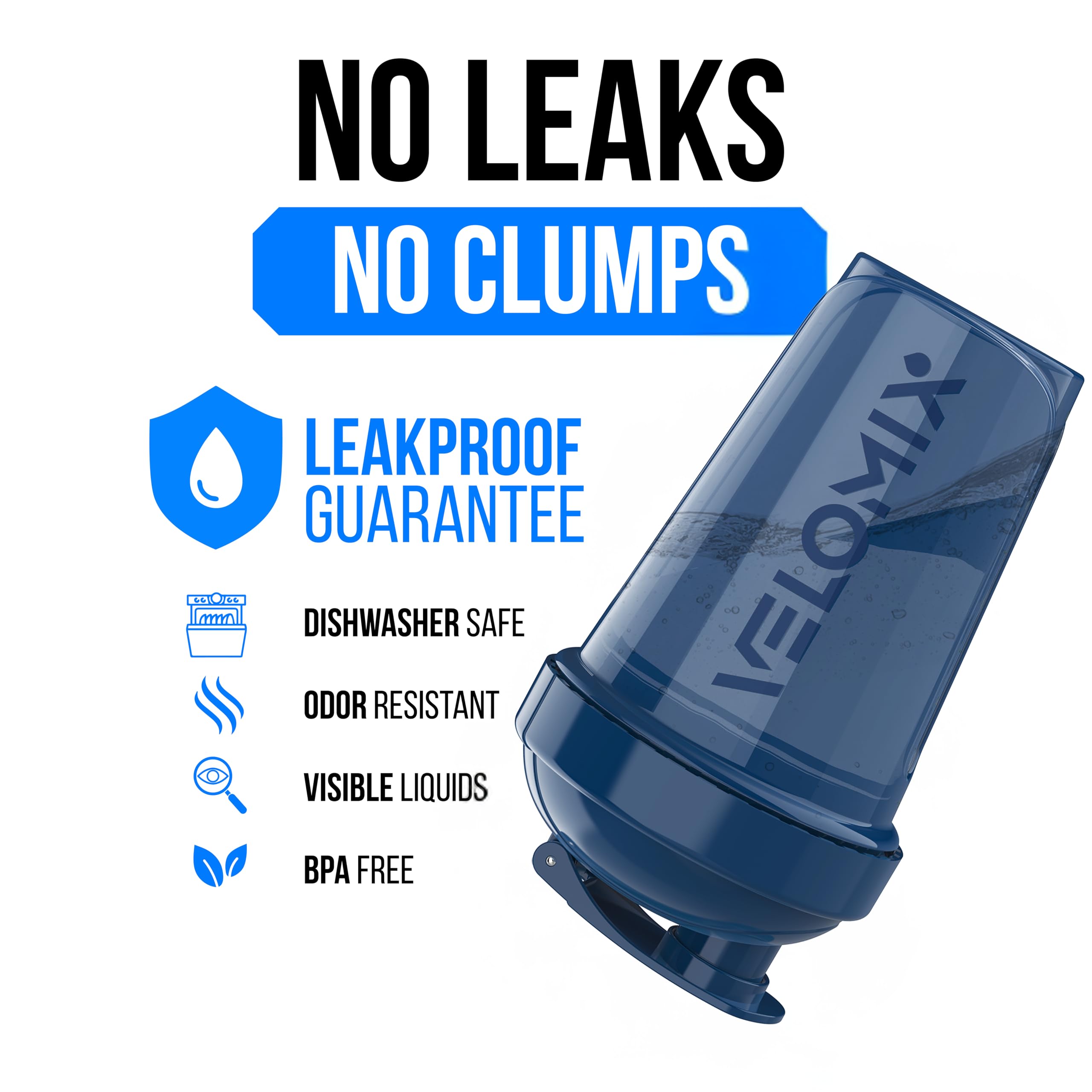 Velomix leak-proof cap keeps shakes secure during travel.
