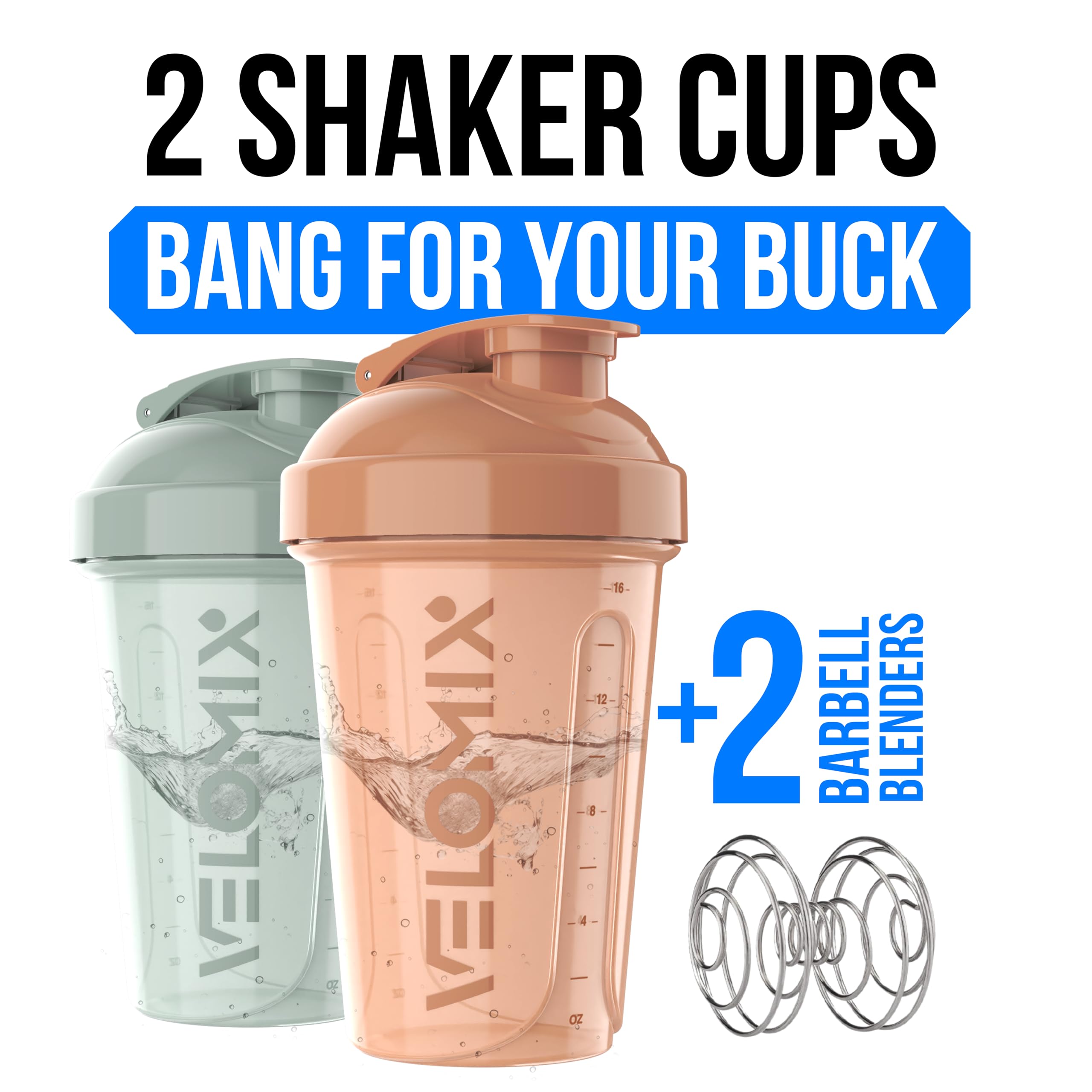 VELOMIX Mint Glow 2-pack bottle set for convenient protein shakes.