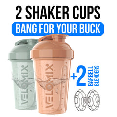 VELOMIX Mint Glow 2-pack bottle set for convenient protein shakes.