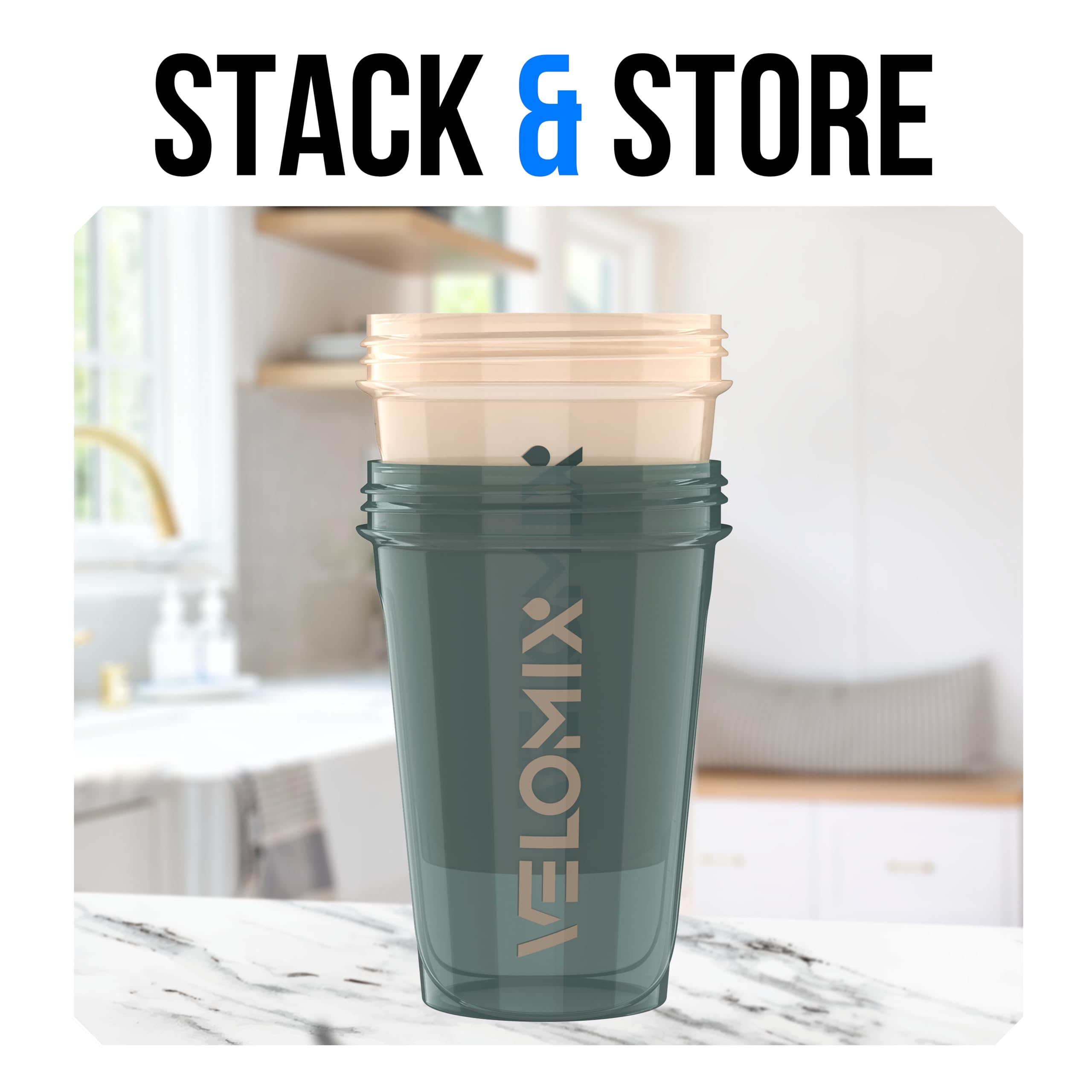 VELOMIX pack of two shakers ready for gym sessions and meal-prep days.