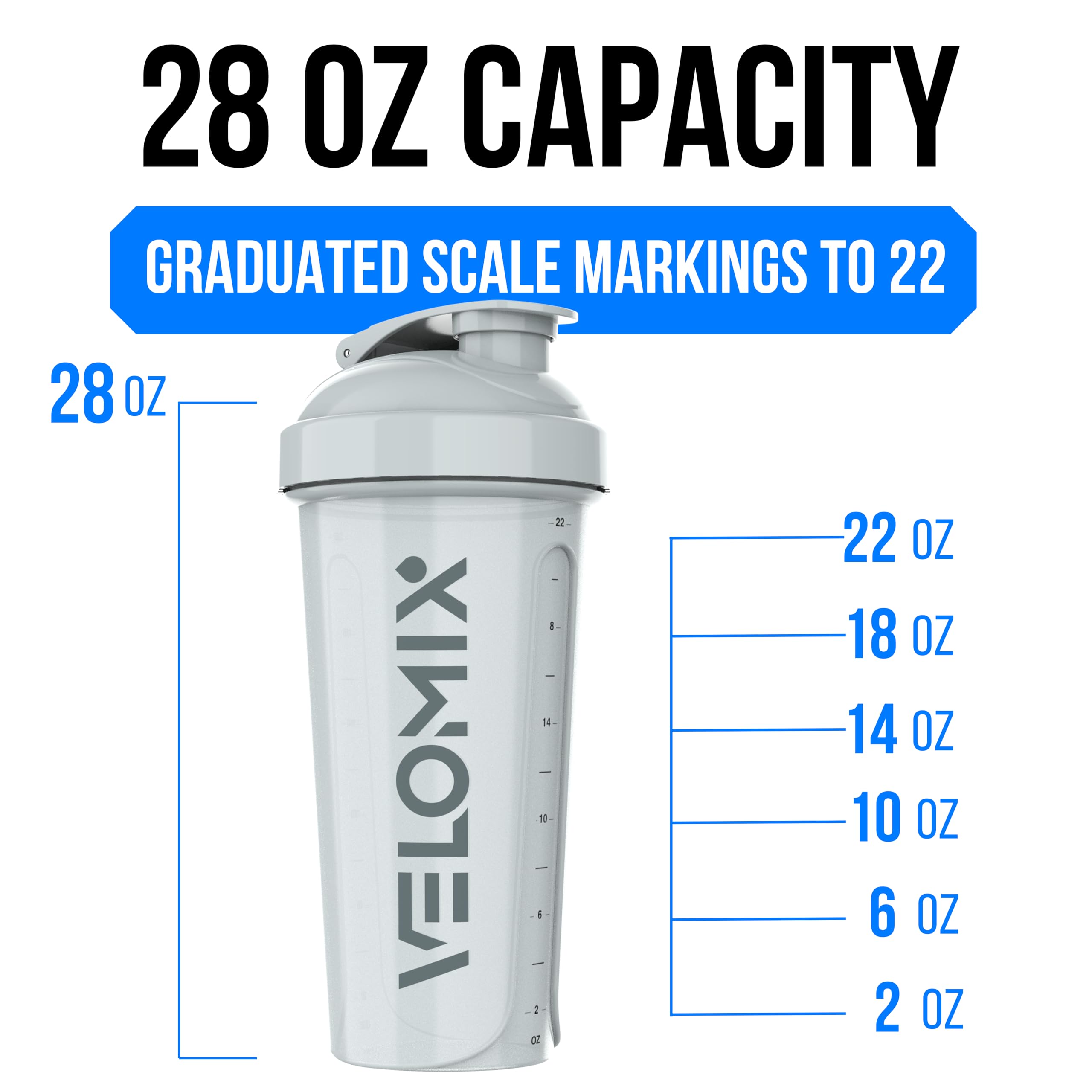 VELOMIX stainless steel shaker ball blends smoothly for lump-free shakes.