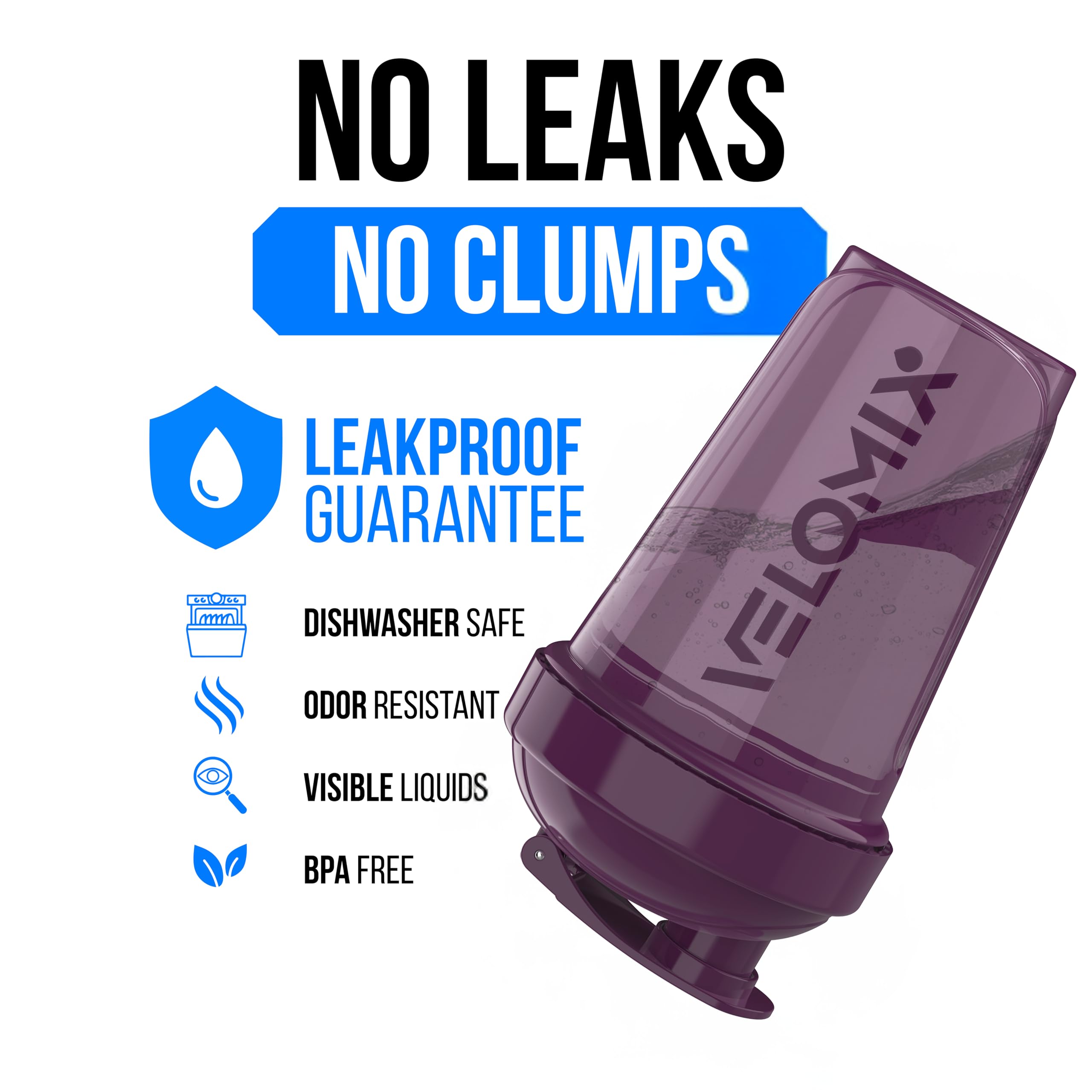 Velomix wire whisk ensures lump-free shakes with protein powders.