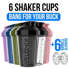Velomix wire whisk ball blends powders smoothly for lump-free shakes.