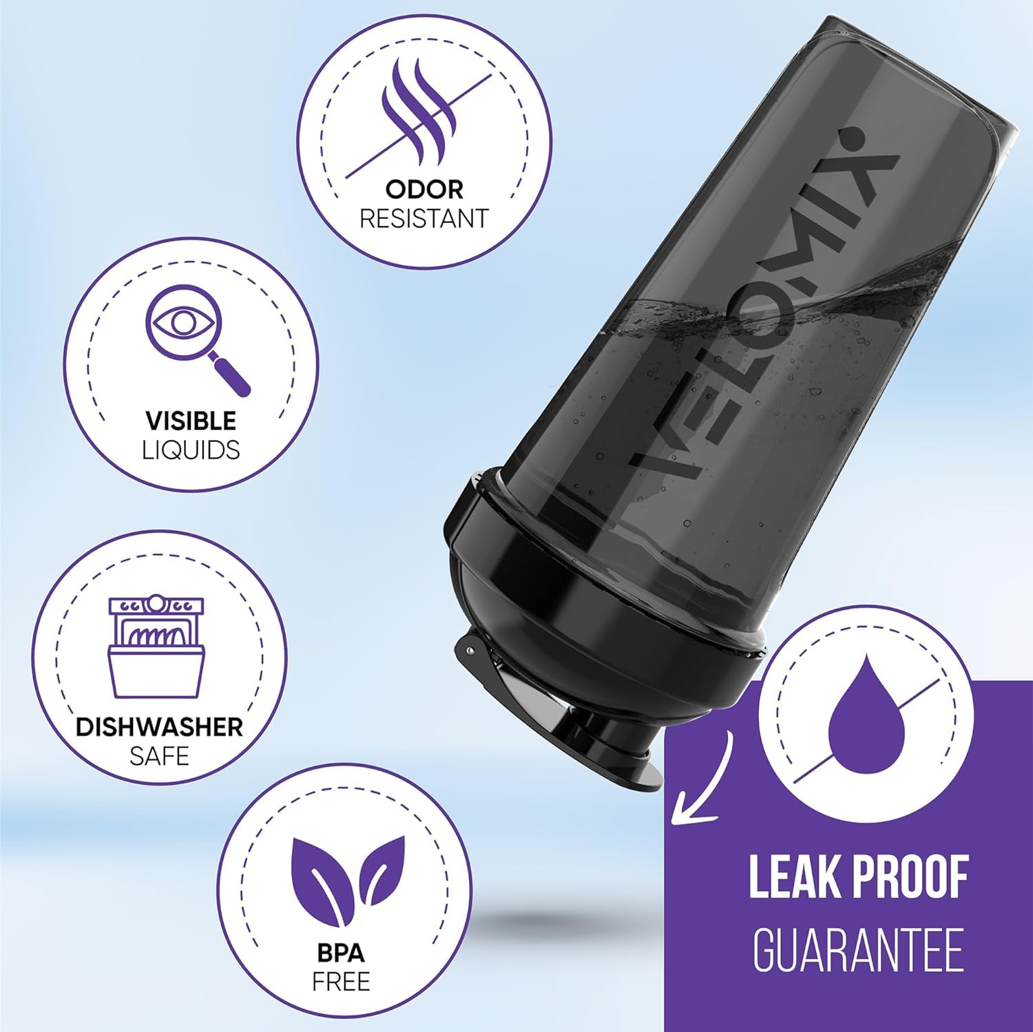 VELOMIX wire whisk inside for smooth blends in every shake.