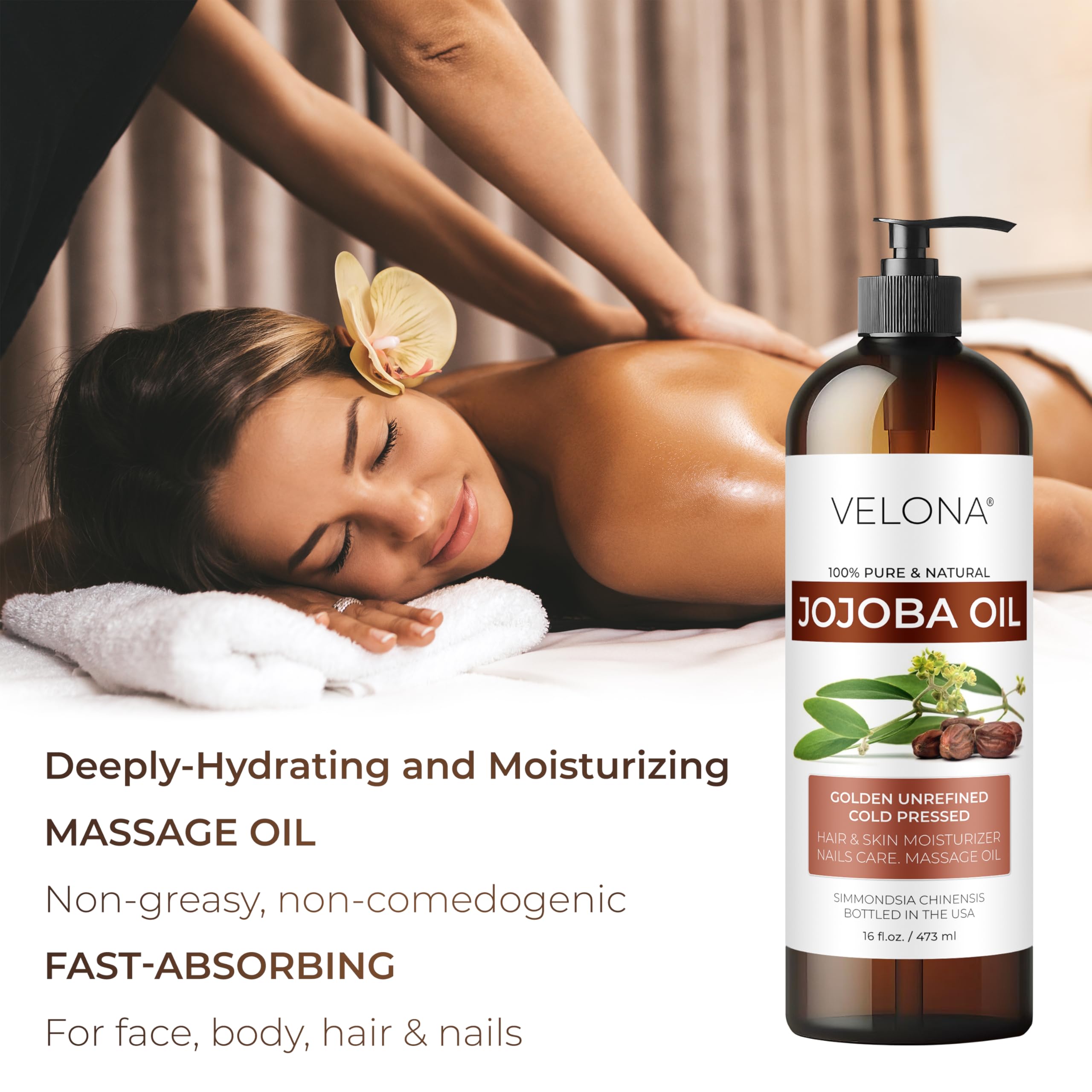 Velona Jojoba Oil application on hands demonstrates easy, fast skin nourishment.