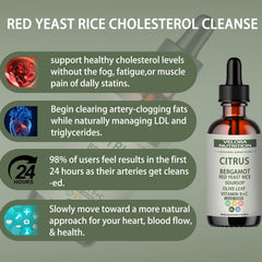 Velora Red Yeast Rice Drops daily dose label emphasizes easy 2 ml use.
