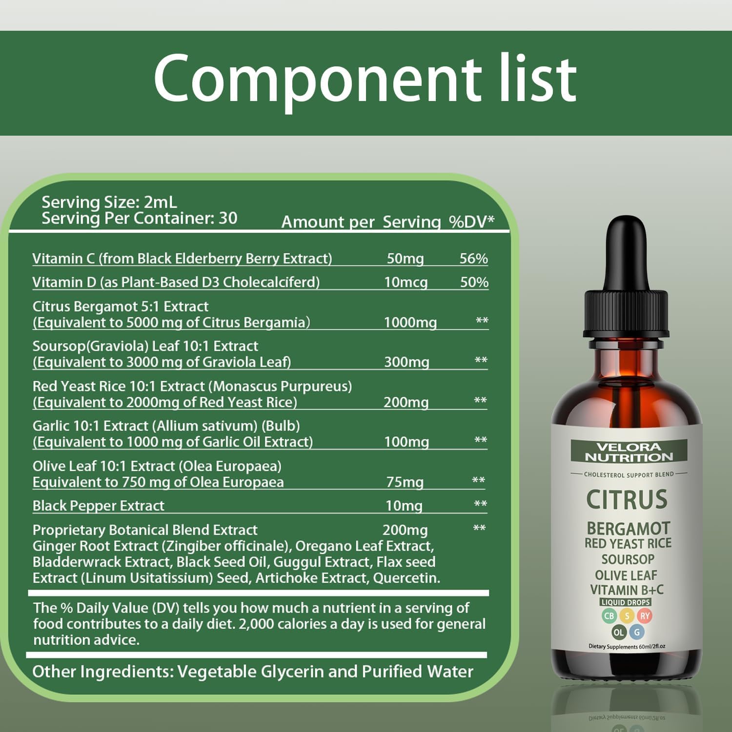 Velora Red Yeast Rice Drops gluten-free label indicates compatibility with gluten-free diets.