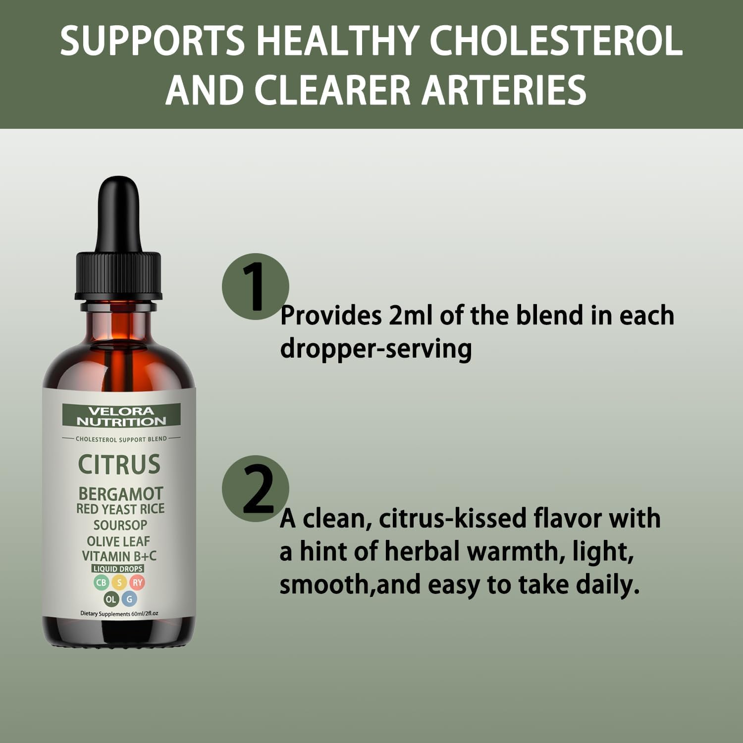 Velora Red Yeast Rice Drops no preservatives claim supports clean ingredients.