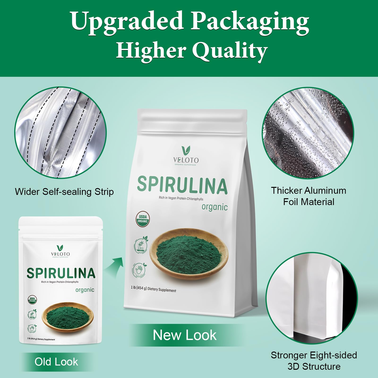 VELOTO Spirulina powder scoop for easy daily dosing.