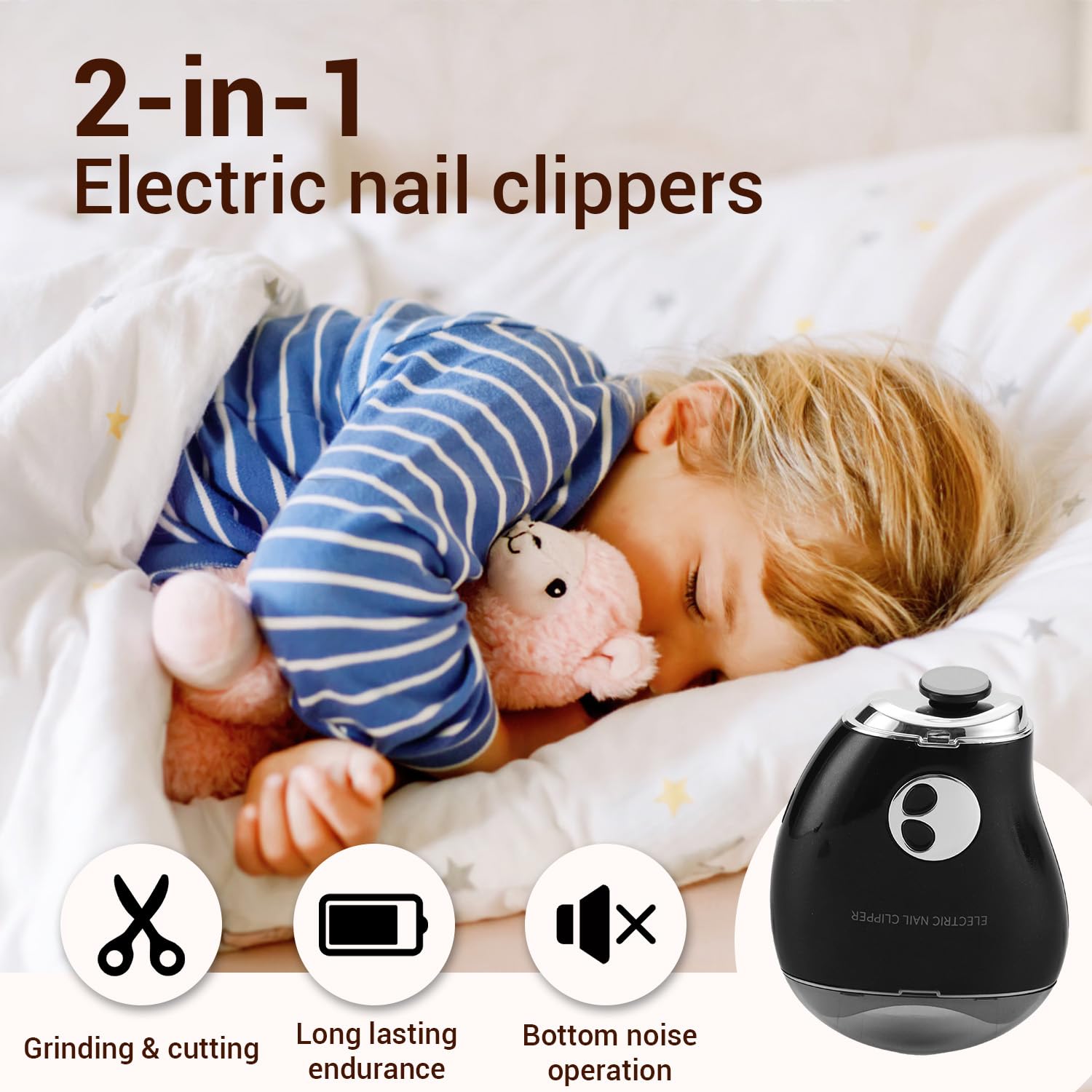 VeloxM mango-shaped electric nail clipper side view for precise control during routine grooming.