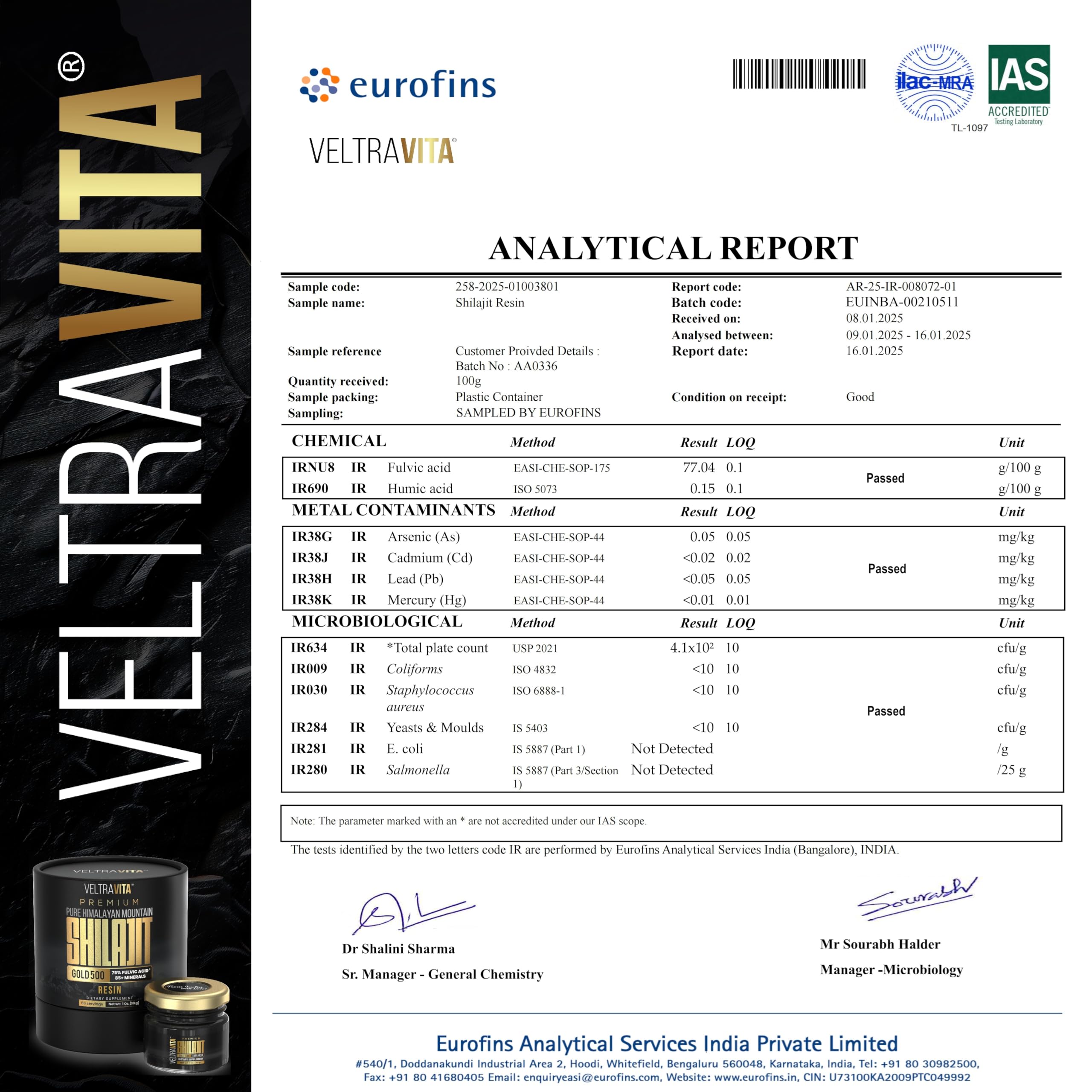 VeltraVita Shilajit Resin Gold dissolving in warm water suggests fast absorption.
