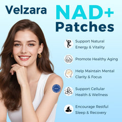 Velzara NAD+ patches applied on arm for discreet wear.