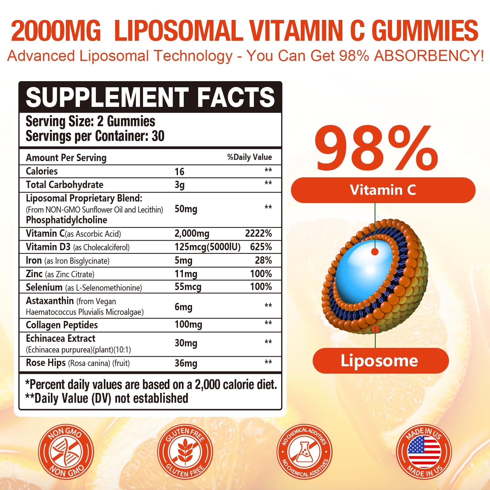Close-up of Vemluta liposomal vitamin C gummies showing chewy texture.