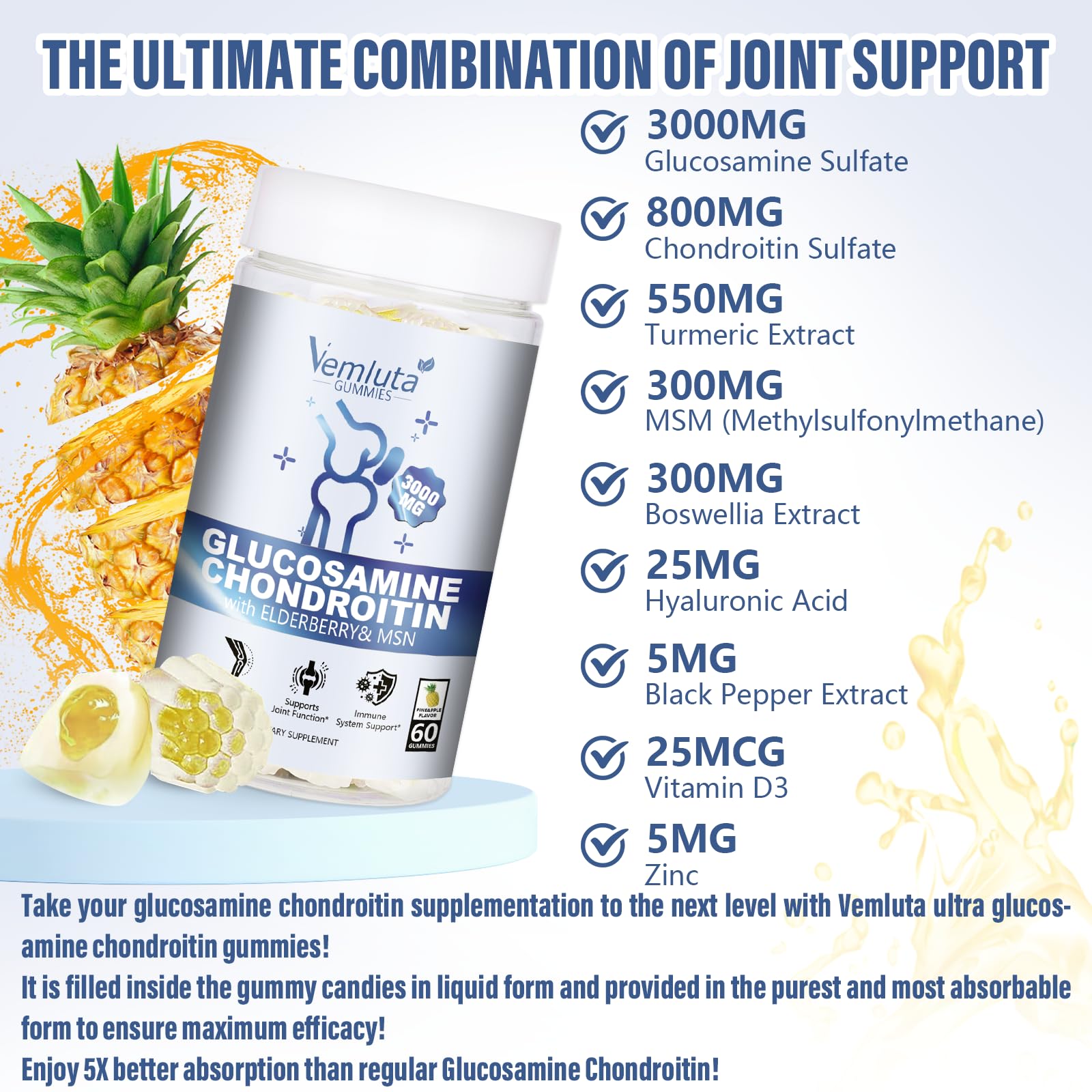 Vemluta pineapple-flavor gummies offer tasty daily intake for joints
