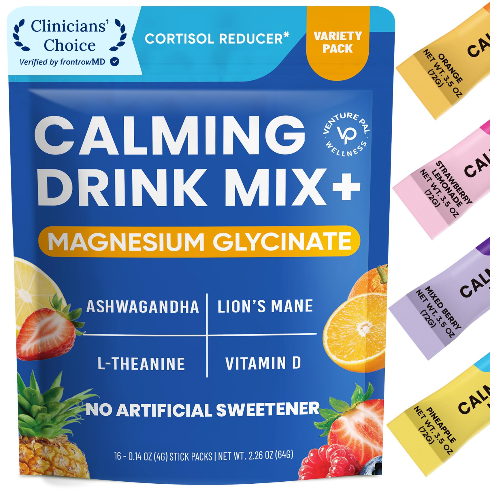 Venture Pal Calm Drink Mix bottle pouring for quick relaxation.