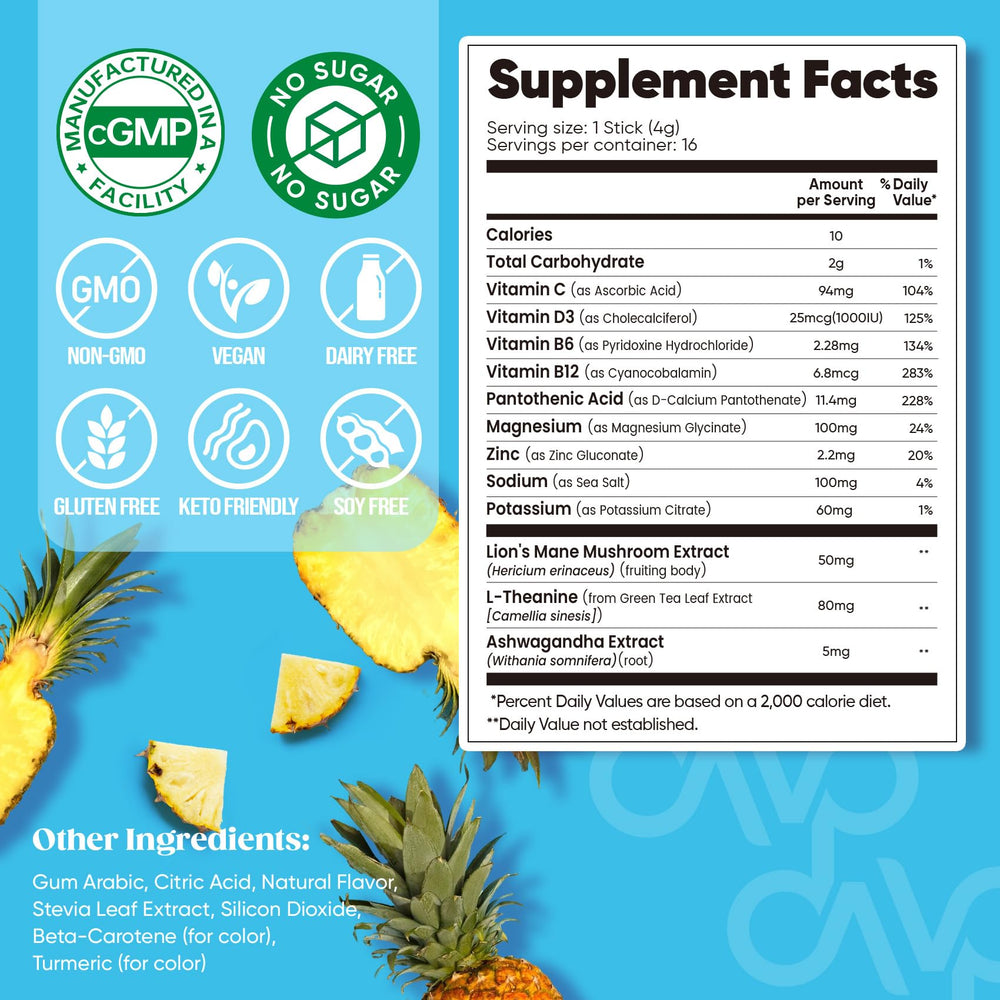 Close-up of product label highlighting sugar-free and non-GMO features.