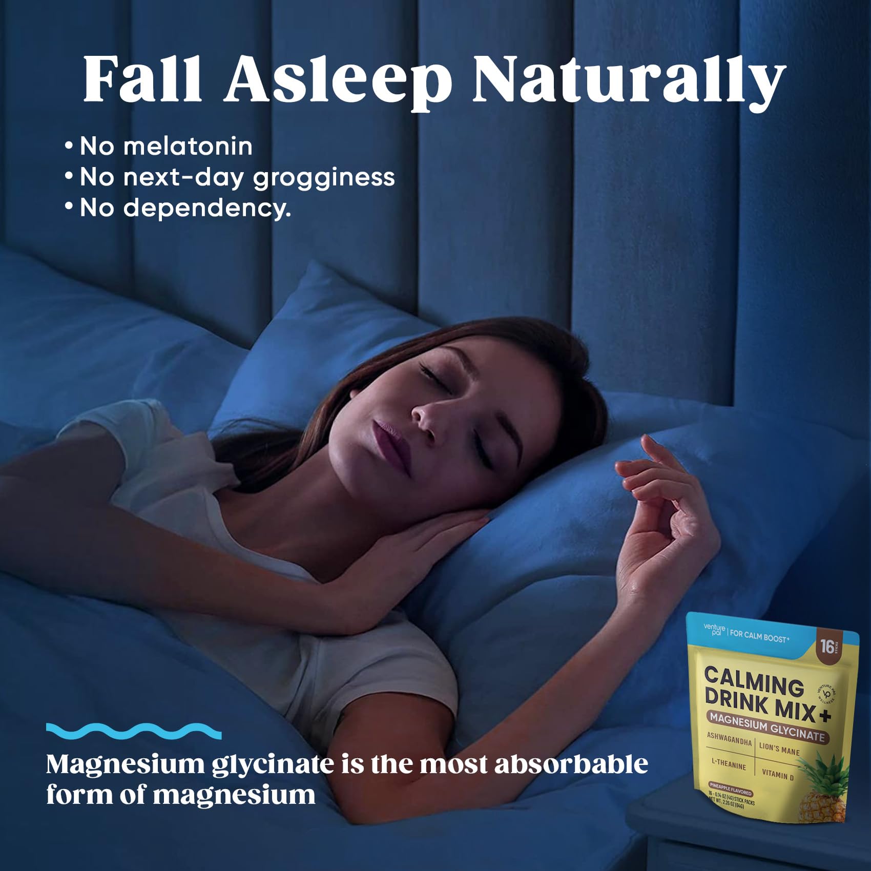 Sachets and compact pack show on-the-go stress support.