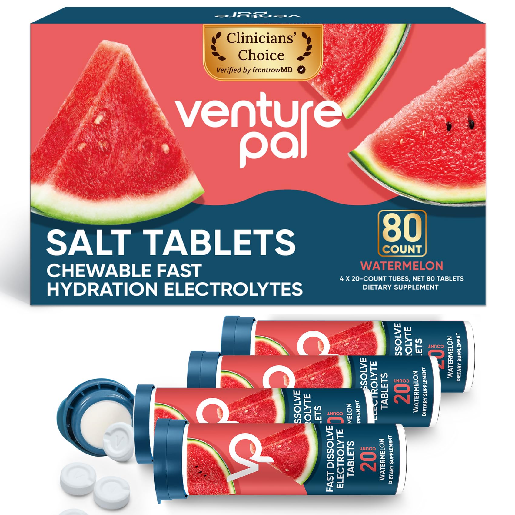 Venture Pal chewable electrolyte tablets, fast-dissolve for quick hydration on the go.
