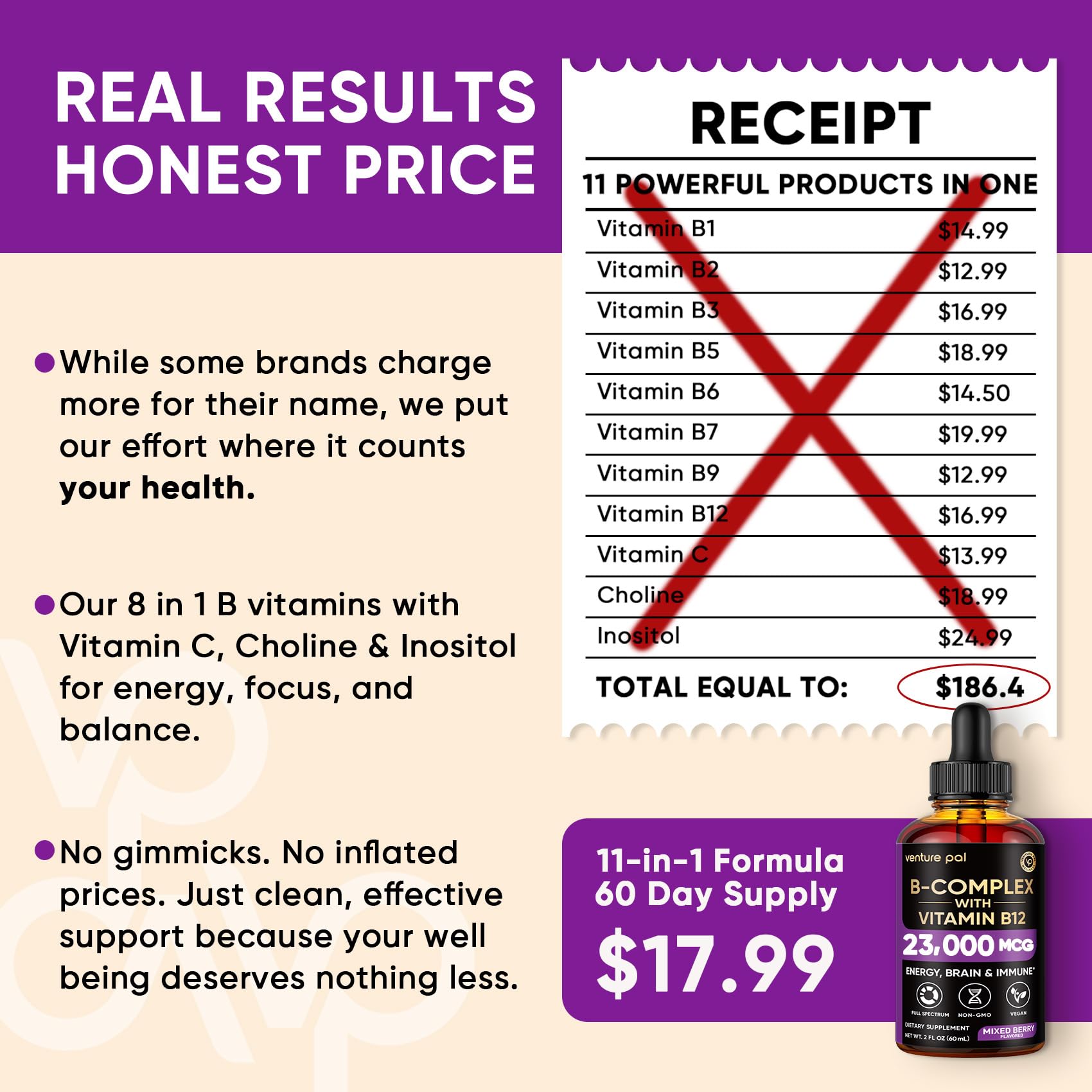 Venture Pal daily wellness routine scene with B Complex drops