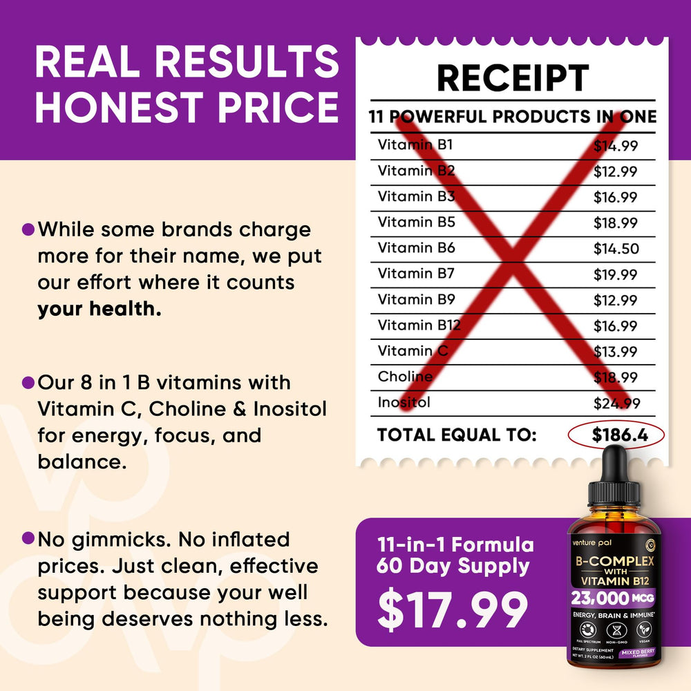 Venture Pal daily wellness routine scene with B Complex drops
