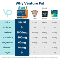 Venture Pal electrolyte powder packet dissolving in water to mix a drink.