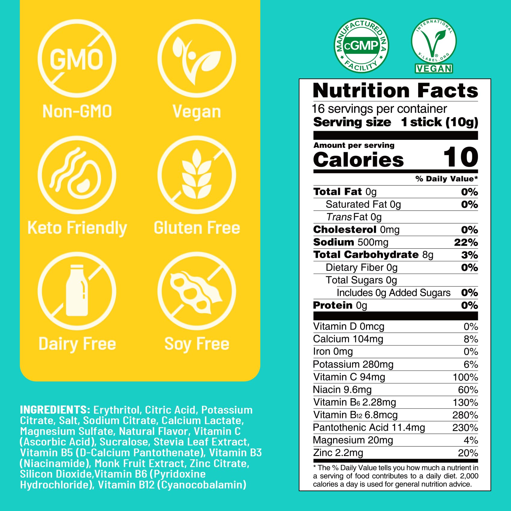 Close-up of Venture Pal electrolyte packet showing vitamin blend