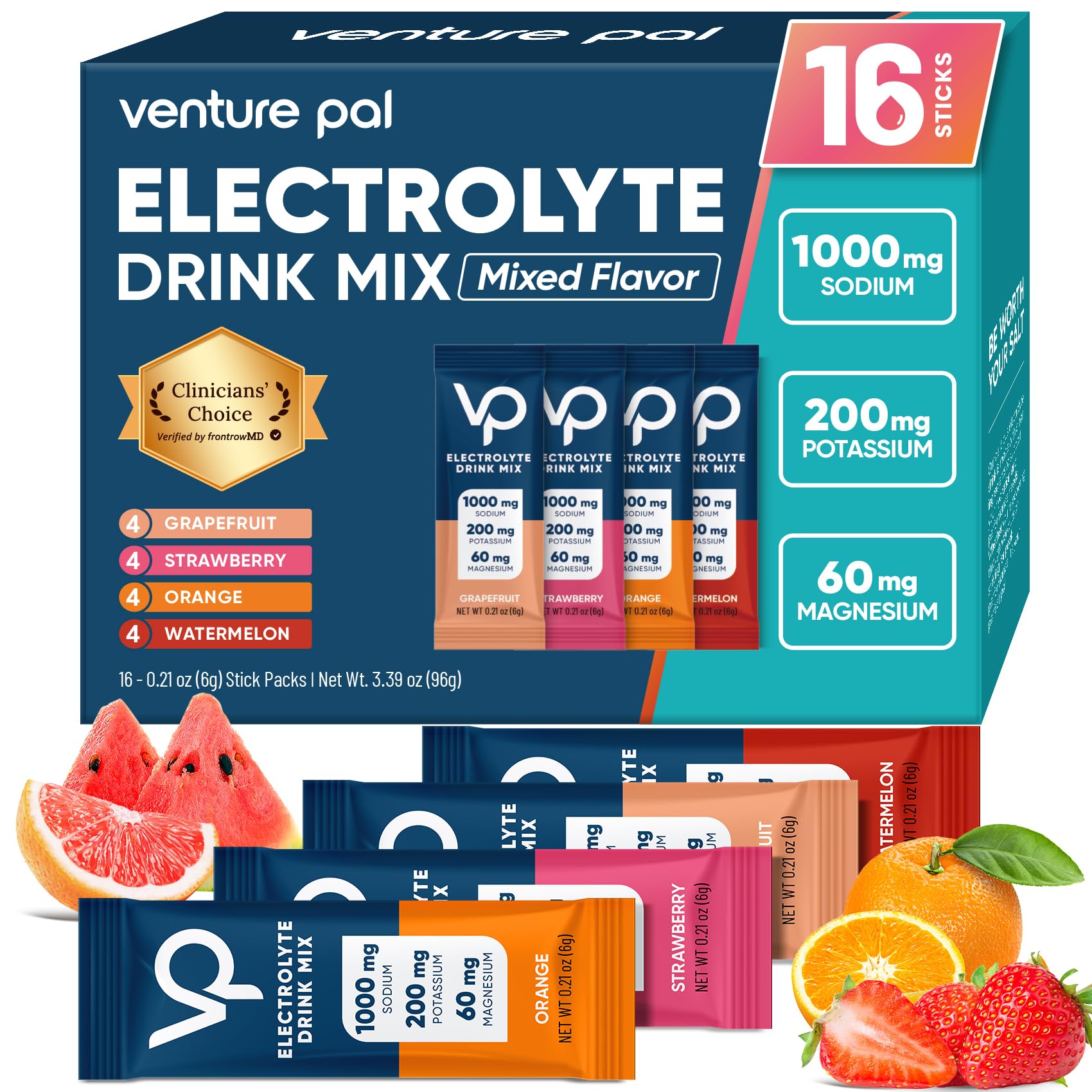 Venture Pal high-sodium electrolyte packet on table for on-the-go hydration.