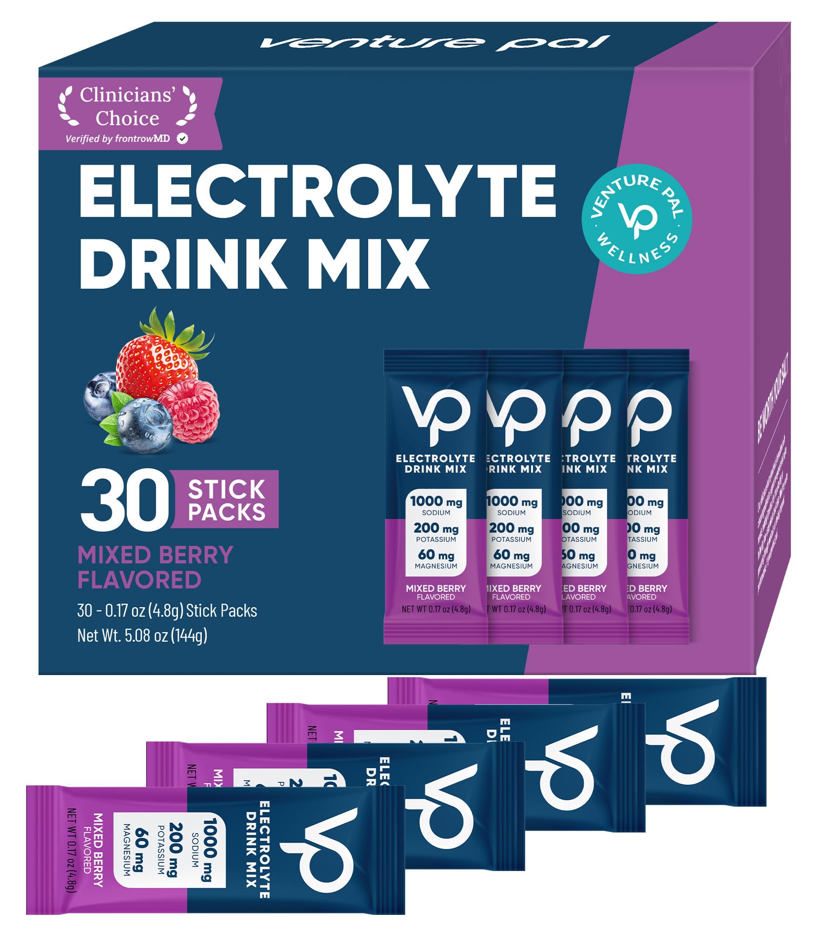 Venture Pal high-sodium electrolyte packets in a bag, ready for on-the-go hydration