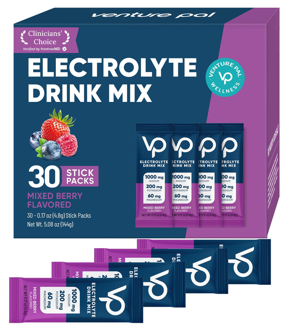 Venture Pal high-sodium electrolyte packets in a bag, ready for on-the-go hydration