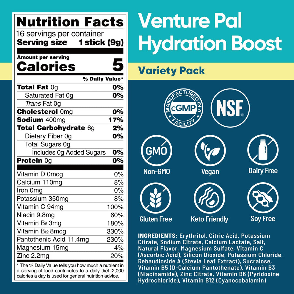 Close-up of Venture Pal Hydration Boost contents for easy mixing.
