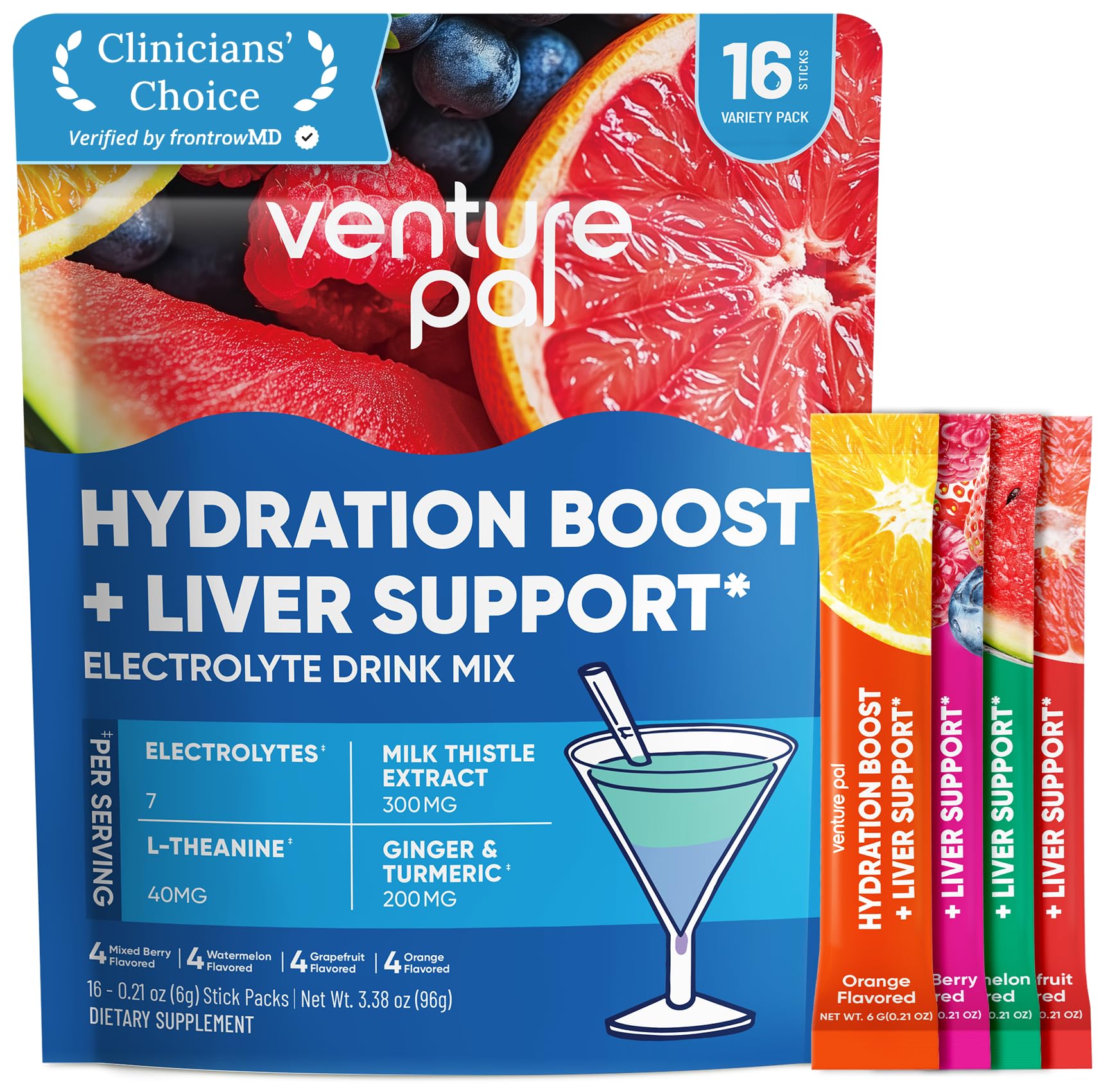 Venture Pal hydration packets box front for on-the-go hydration.