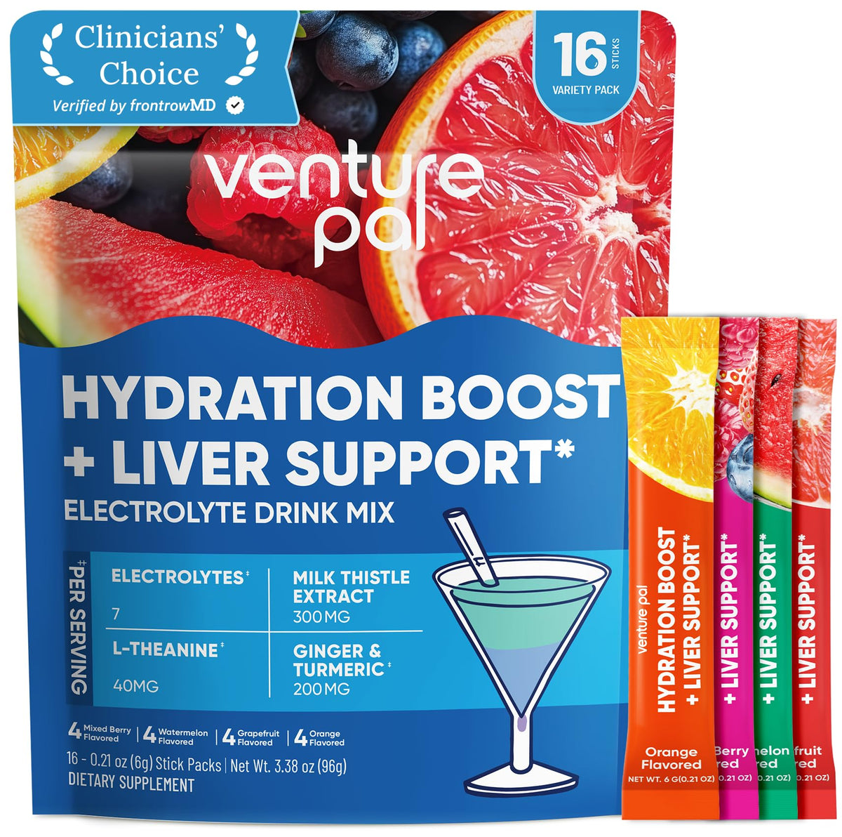 Venture Pal hydration packets box front for on-the-go hydration.