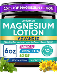 Venture Pal magnesium lotion with Arnica for cooling relief on legs and joints.